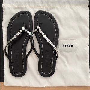 Staud Freja Thongs Sandals Black mother of pearl